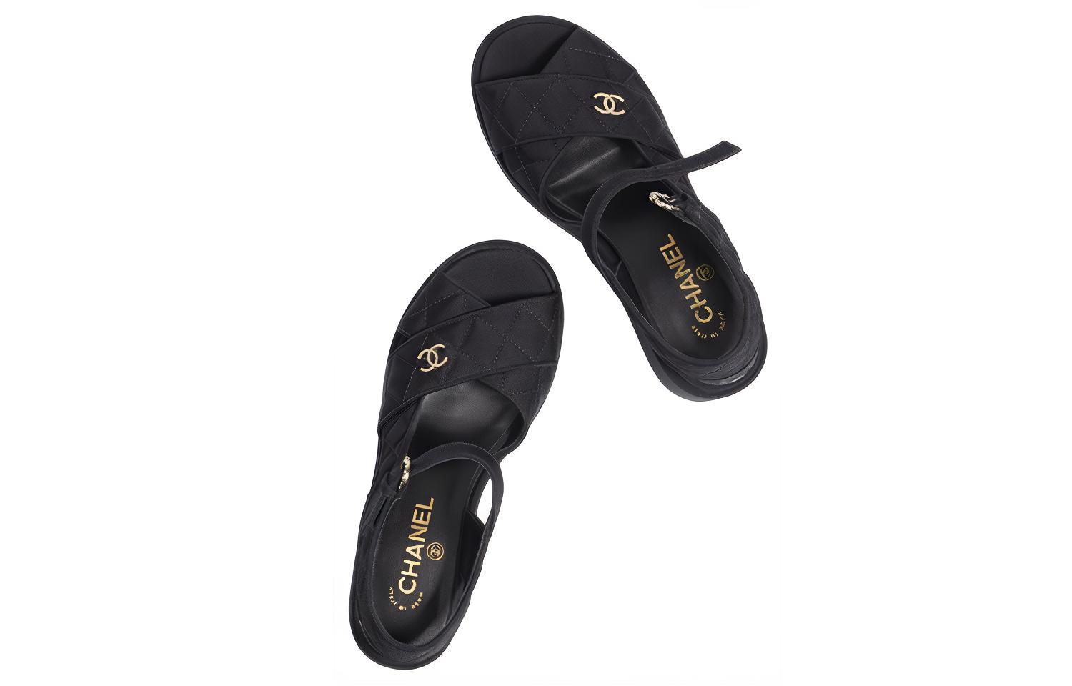 Shop (W) Sandales Chanel Satin Noir ''Logo Mode''. G39918-X05912-94305