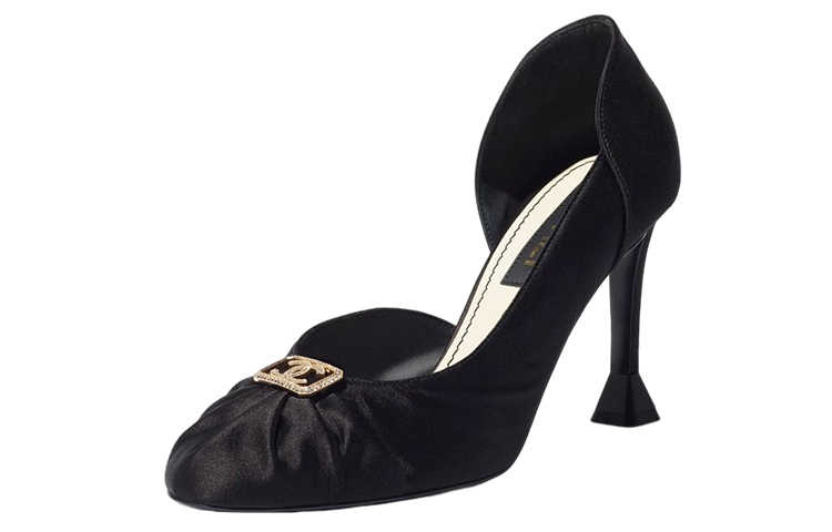 (Women) Chanel Satin Black 'Logo Rhinestone Embellished Stiletto' G39658-X56808-94305