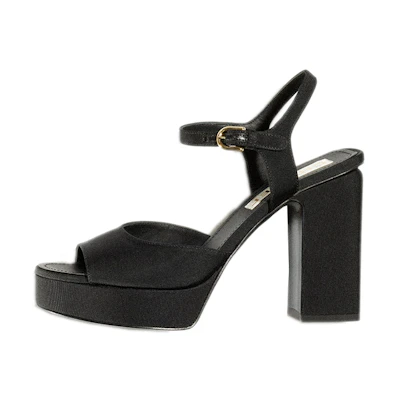 (W) Chanel Satin Fashion High Heeled Sandals 'Black'