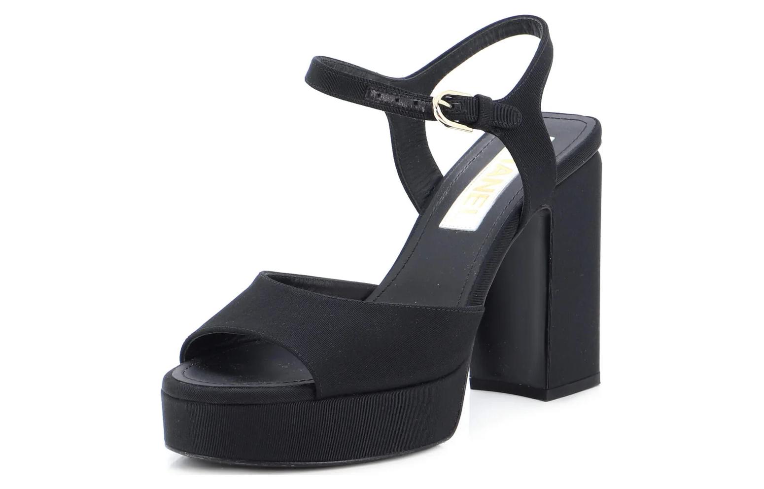 (W) Chanel Satin Fashion High Heeled Sandals 'Black' 圖 3