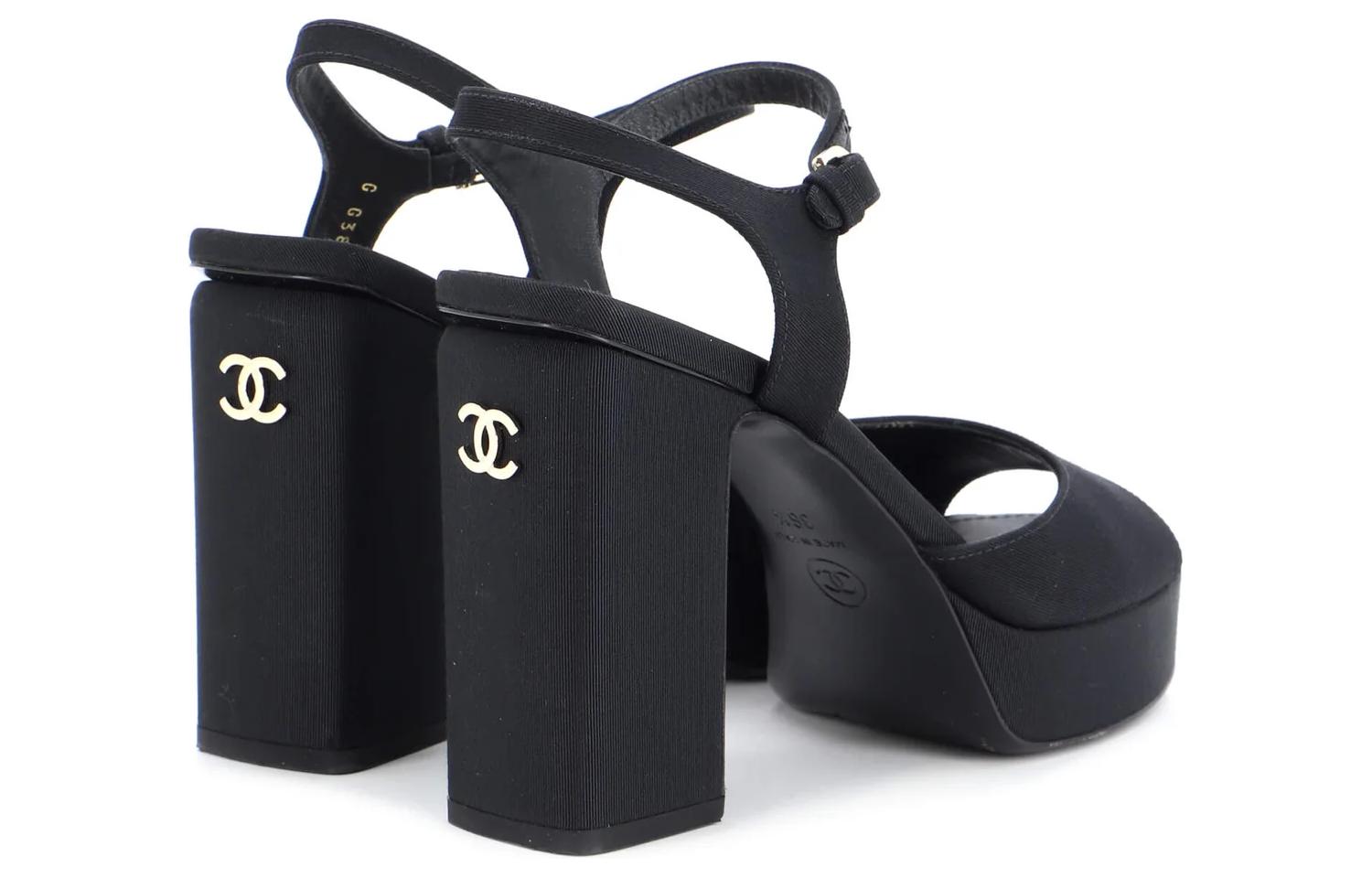 (W) Chanel Satin Fashion High Heeled Sandals 'Black' 圖 4