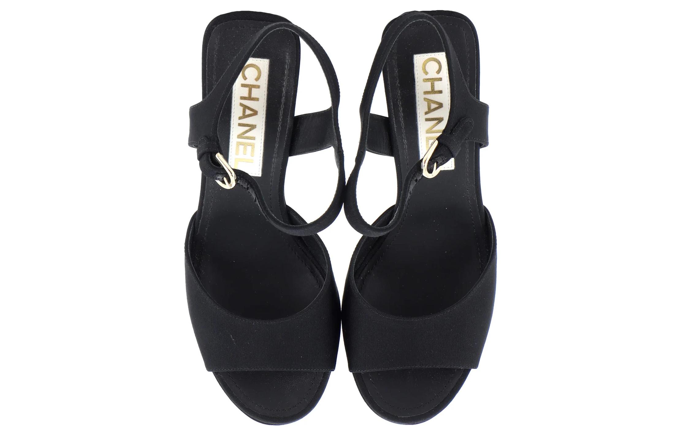 (W) Chanel Satin Fashion High Heeled Sandals 'Black' 圖 5