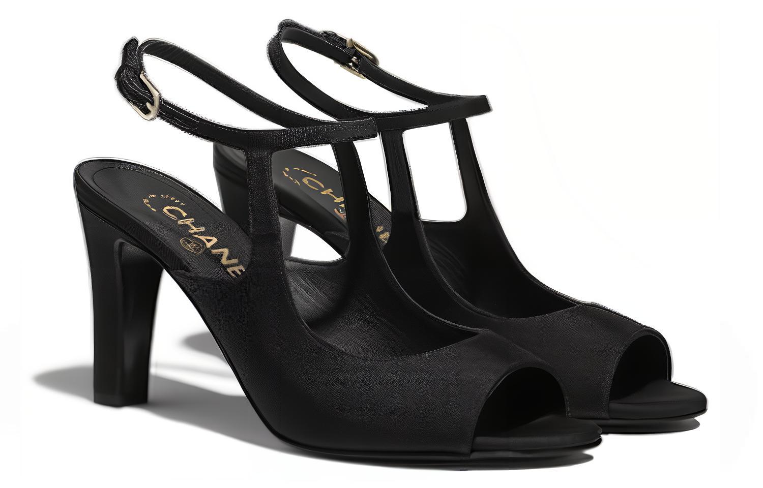 Lookbook (W) Chanel Satin Tumit Tinggi Fashion Slide 'Hitam' G37391-X05912-94305