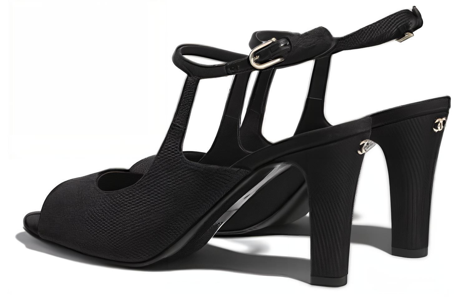 Shop (W) Chanel Satin Tumit Tinggi Fashion Slide 'Hitam' G37391-X05912-94305