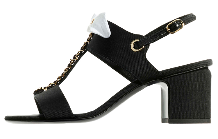 (W) Chanel Satin High Heeled Sandal 'Black'