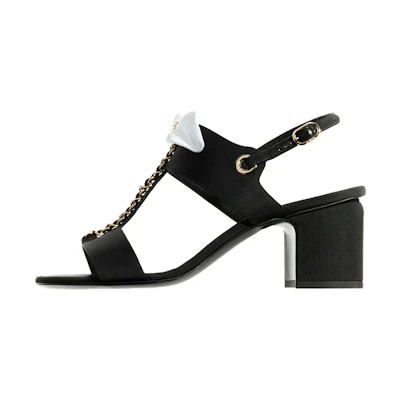 (W) Chanel Satin High Heeled Sandal 'Black'