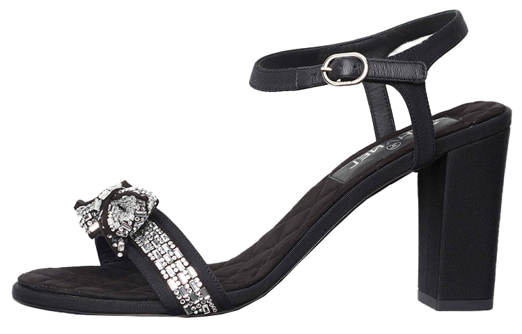 (W) Chanel Satin High Heeled Sandals 'Black'