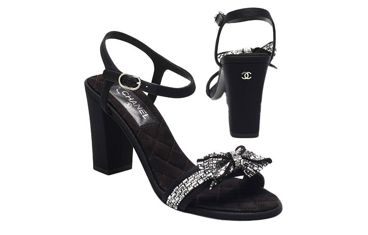 (W) Chanel Satin High Heeled Sandals 'Black' 圖 2