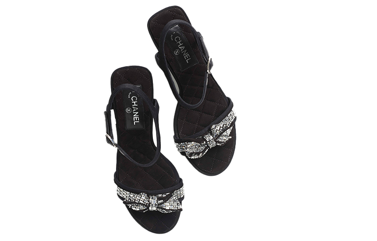 (W) Chanel Satin High Heeled Sandals 'Black' 圖 3
