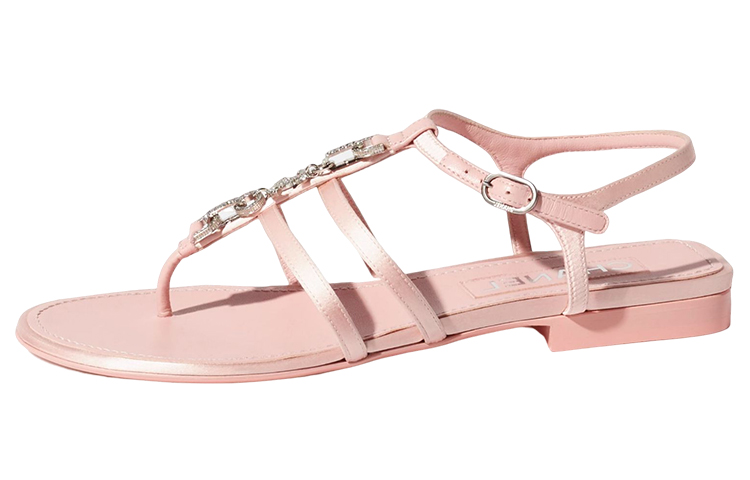 (W) Chanel Satin Rhinestone Slide 'Light Pink'
