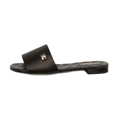 (W) Chanel Satin Slide 'Black Quilted'