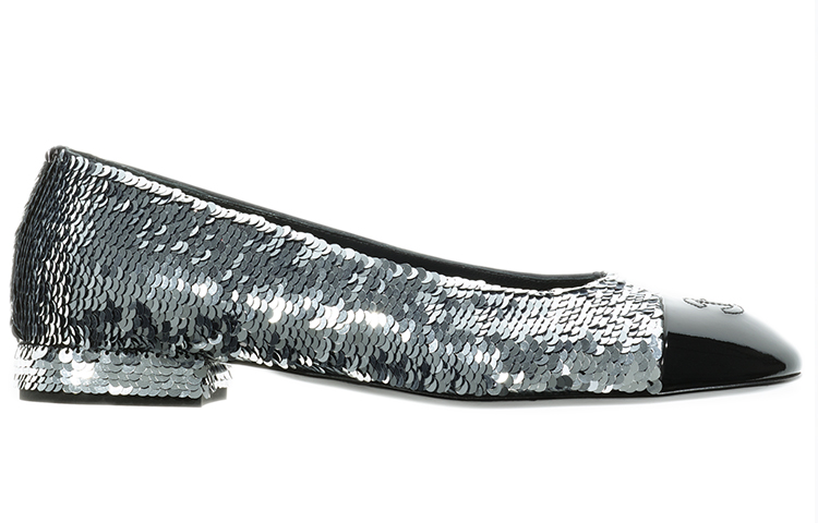(W) Chanel Sequin and Lambskin Flats 'Silver Black' 圖 2