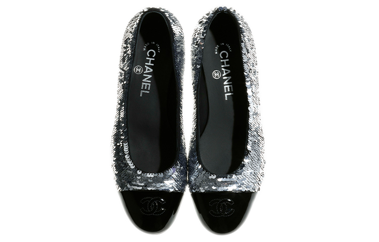 (W) Chanel Sequin and Lambskin Flats 'Silver Black' 圖 3