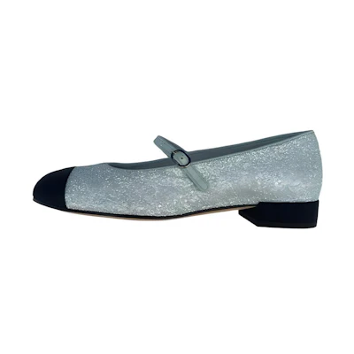 (W) Chanel Sequin and Satin Flats 'Blue Black'