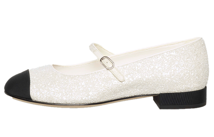 (W) Chanel Sequined and Satin Flat 'Black and White'