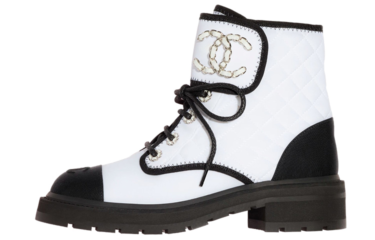 (Women) Chanel Short Lace-Up Boots 'Black and White' G38273-Y55674-K3646