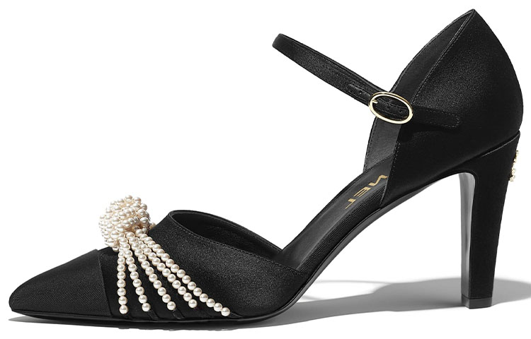 (W) Chanel Silk and Satin High Heel 'Black Lace-Up'