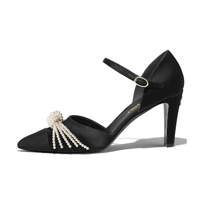 (W) Chanel Silk and Satin High Heel 'Black Lace-Up'