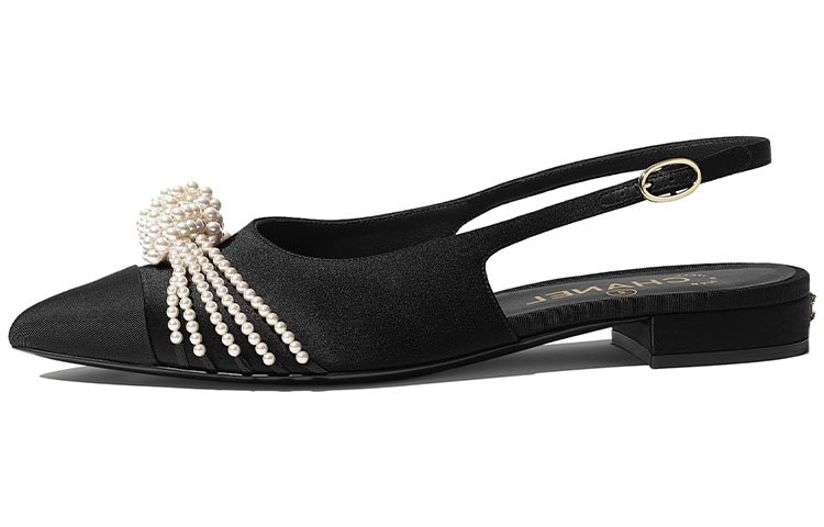 (W) Chanel Silk Satin and Grosgrain Flats 'Black'