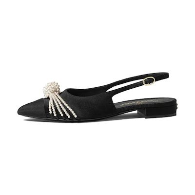 (W) Chanel Silk Satin and Grosgrain Flats 'Black'