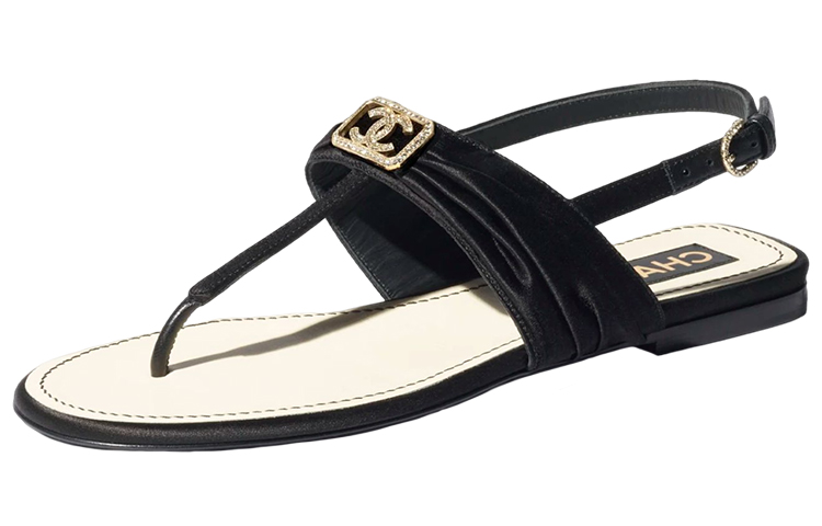 (Women) Chanel Silk Satin Fashion Sandals 'Rhinestone Embellished Black' G39667-X56808-94305