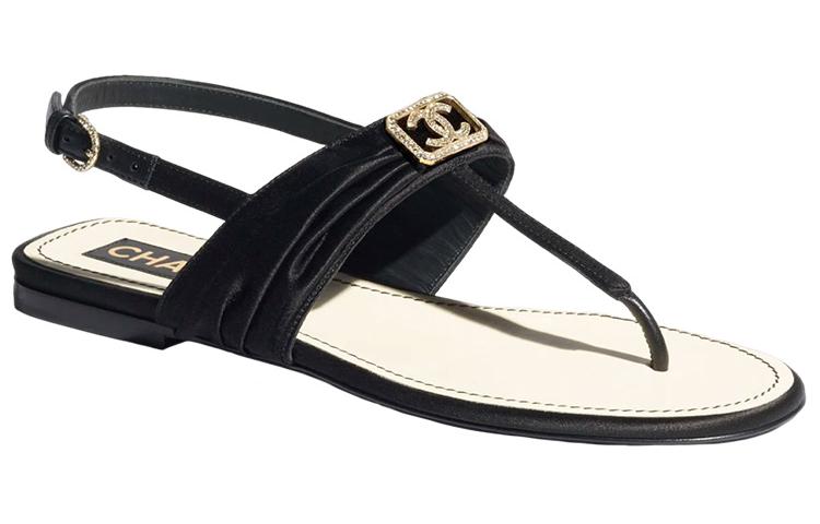 Order (W) Chanel Seiden-Satin Sandalen ''Schwarze Strassverzierungen'' G39667-X56808-94305