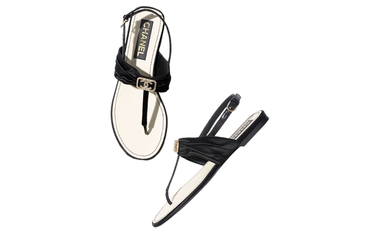 Shop (W) Chanel Seiden-Satin Sandalen ''Schwarze Strassverzierungen'' G39667-X56808-94305