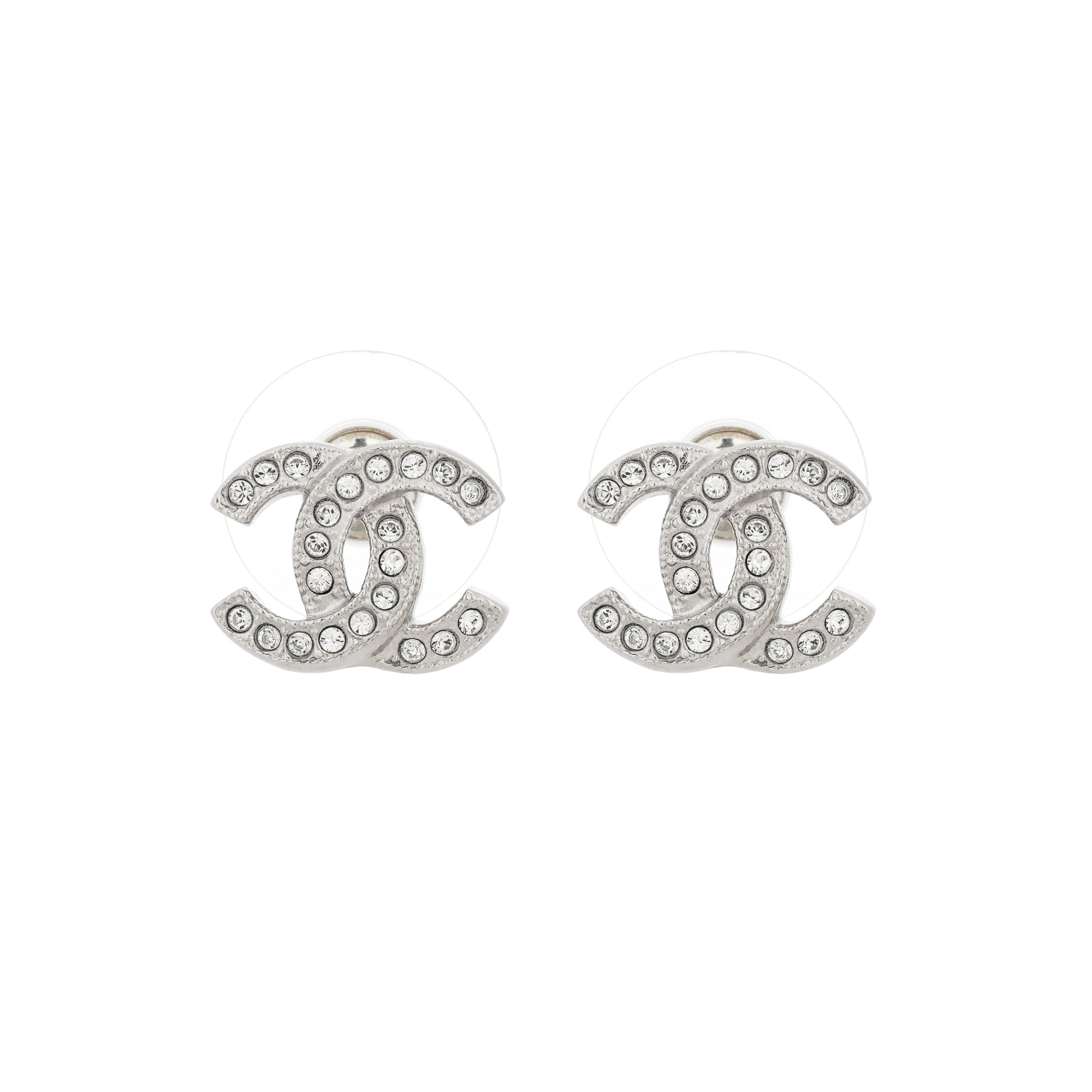 (Women) Chanel Silver Crystal-Embellished Logo Metal Earrings for Women. A88429-Y02003-Z3502