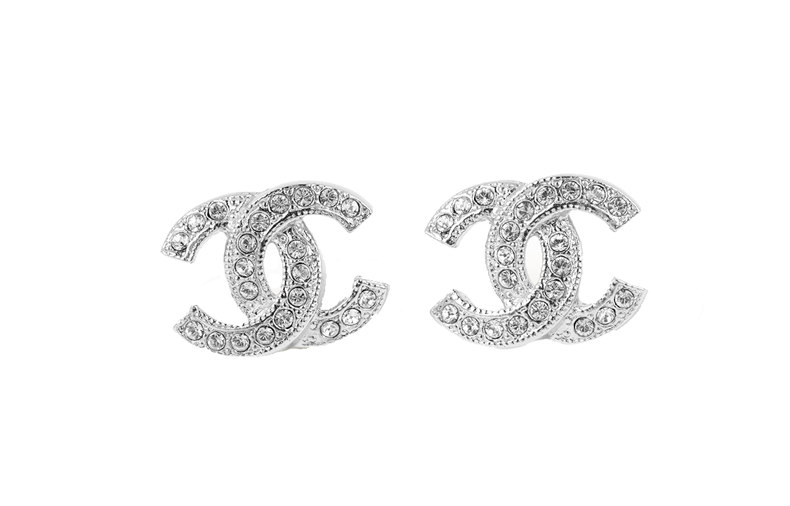 (Women) Chanel Silver Crystal-Embellished Logo Metal Earrings for Women. A88429-Y02003-Z3502 圖 2