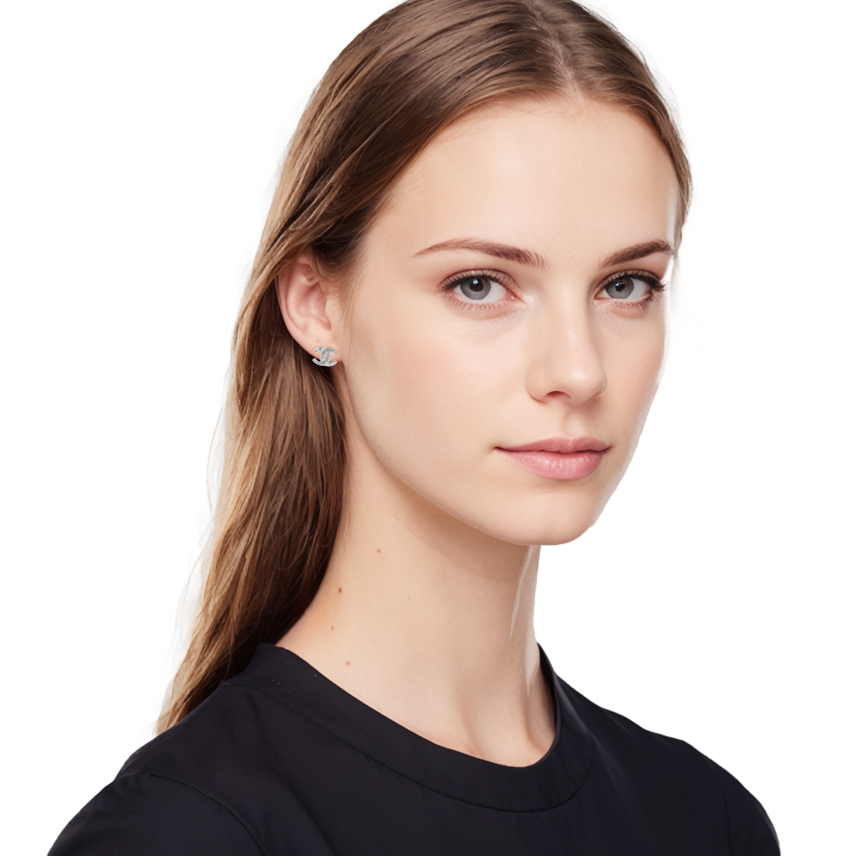 (Women) Chanel Silver Crystal-Embellished Logo Metal Earrings for Women. A88429-Y02003-Z3502 圖 6