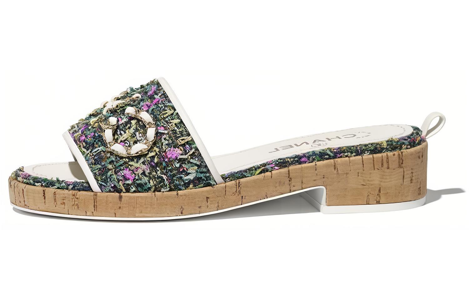 (W) Chanel Slide 'Green Casual Twill'