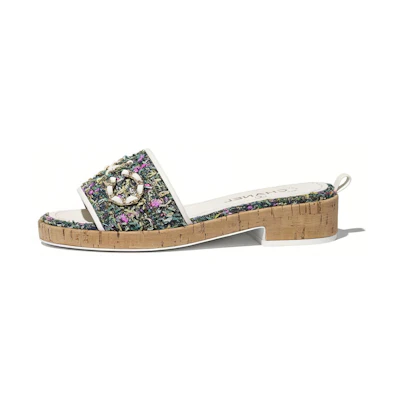 (W) Chanel Slide 'Green Casual Twill'