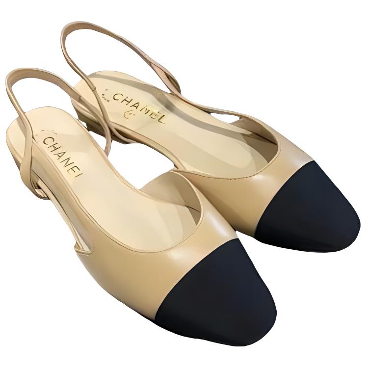 Shop (W) Chanel Slingback Flats Beige Kulit Kambing G31319-Y50006-C8378