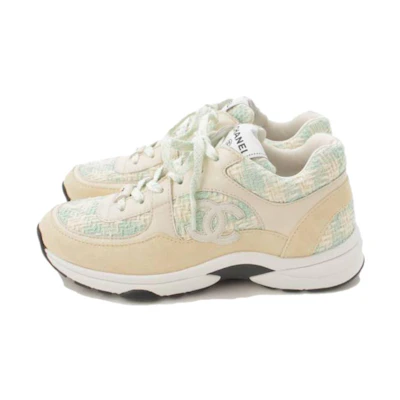 (W) Chanel Sneaker Low 'Logo Lace-Up - Beige Blue'