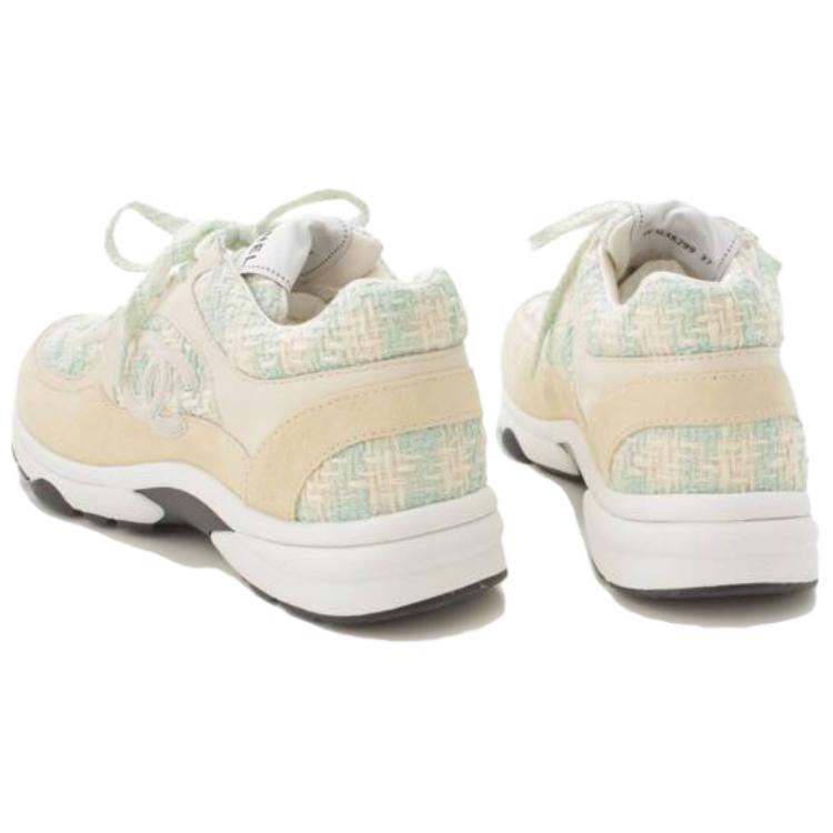 Shop (W) Chanel Sneaker Rendah 'Logo Lace-Up - Beige Blue' G38299-Y56627-K6021