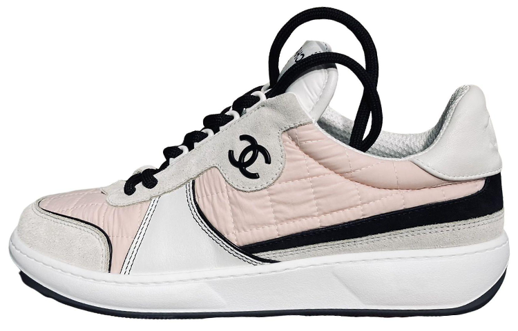 Buy CHANEL香奈兒 牛皮 系帶低幫圓頭簡約百搭 時尚板鞋 女款 粉白色