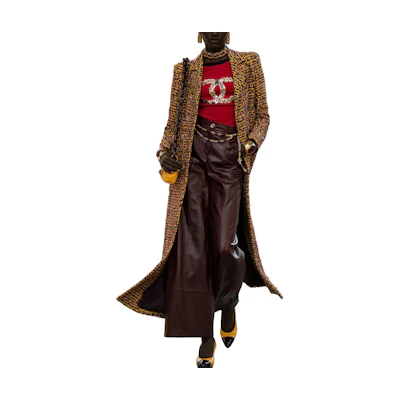 (Women) CHANEL Spring Summer 2023 Yellow Tweed Double-Breasted Long Coat. P75215-V66839-NO682