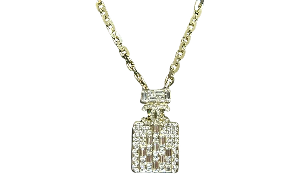 (Women) CHANEL Spring/Summer 2023 Gold Perfume Bottle Pendant Necklace with Rhinestones ABA323-B10497-NN165 圖 2