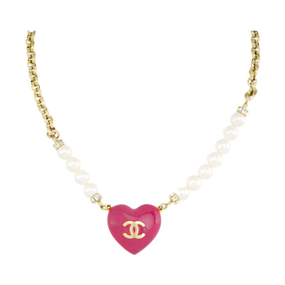(Women) CHANEL Spring Summer 2023 Gradient Heart Asymmetrical Metal Necklace Women ABA390 B10533 NN151