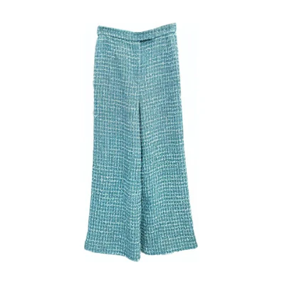 (Women) CHANEL Spring/Summer 2023 High-Waist Flared Casual Linen Pants Blue Women’s. P74427-V65662-NL536