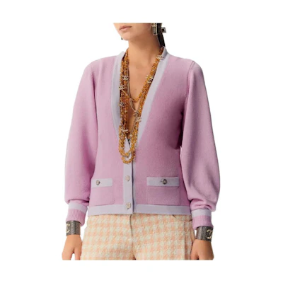 (Women) Chanel Spring Summer 2023 Pink Colorblock Knit Cardigan for Women. P75050-K10747-NN978