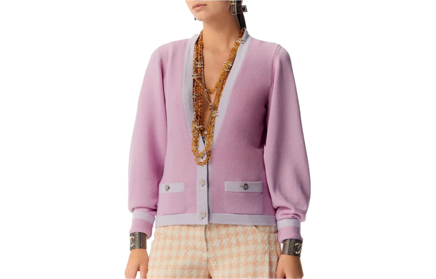 Order (W) 香奈儿2023春夏女款粉色拼色针织开衫. P75050-K10747-NN978