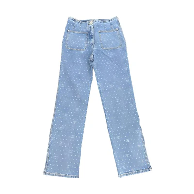 (Women) CHANEL Spring Summer 2023 Polka Dot Logo Printed Straight-Leg Jeans Women Light Blue P74503-V66049-NM672