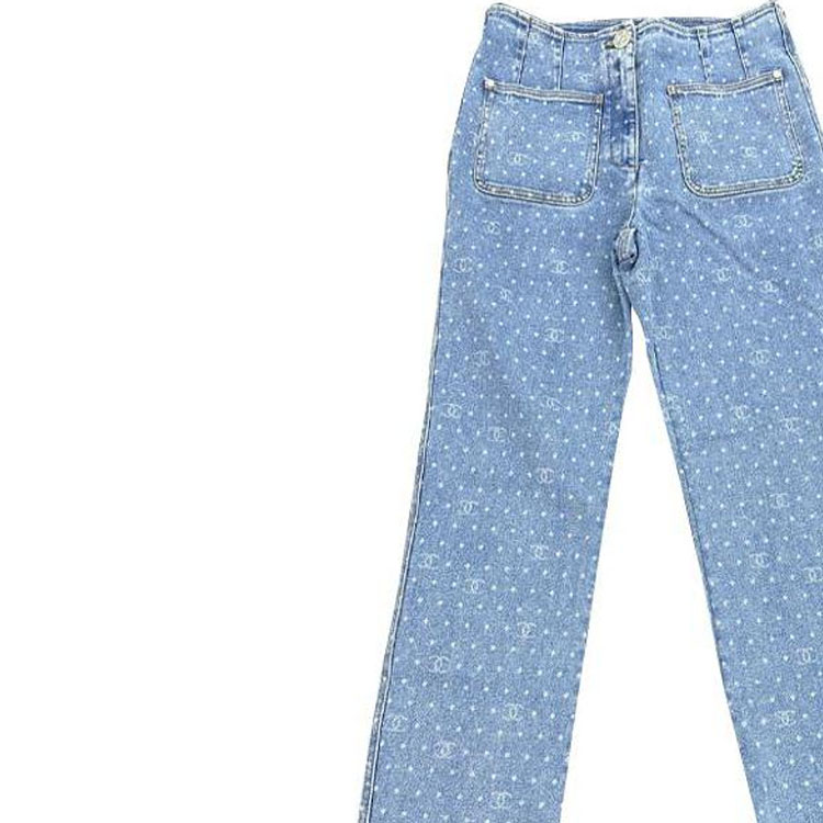 Details for (W) CHANEL 春夏2023波點Logo印花直筒牛仔褲 女款淺藍色 P74503-V66049-NM672