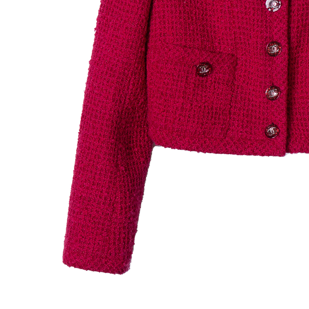 Shop (W) CHANEL Musim Semi/Panas 2024 Jaket Lengan Panjang Crop Merah Kancing P71724-V63171-NF253