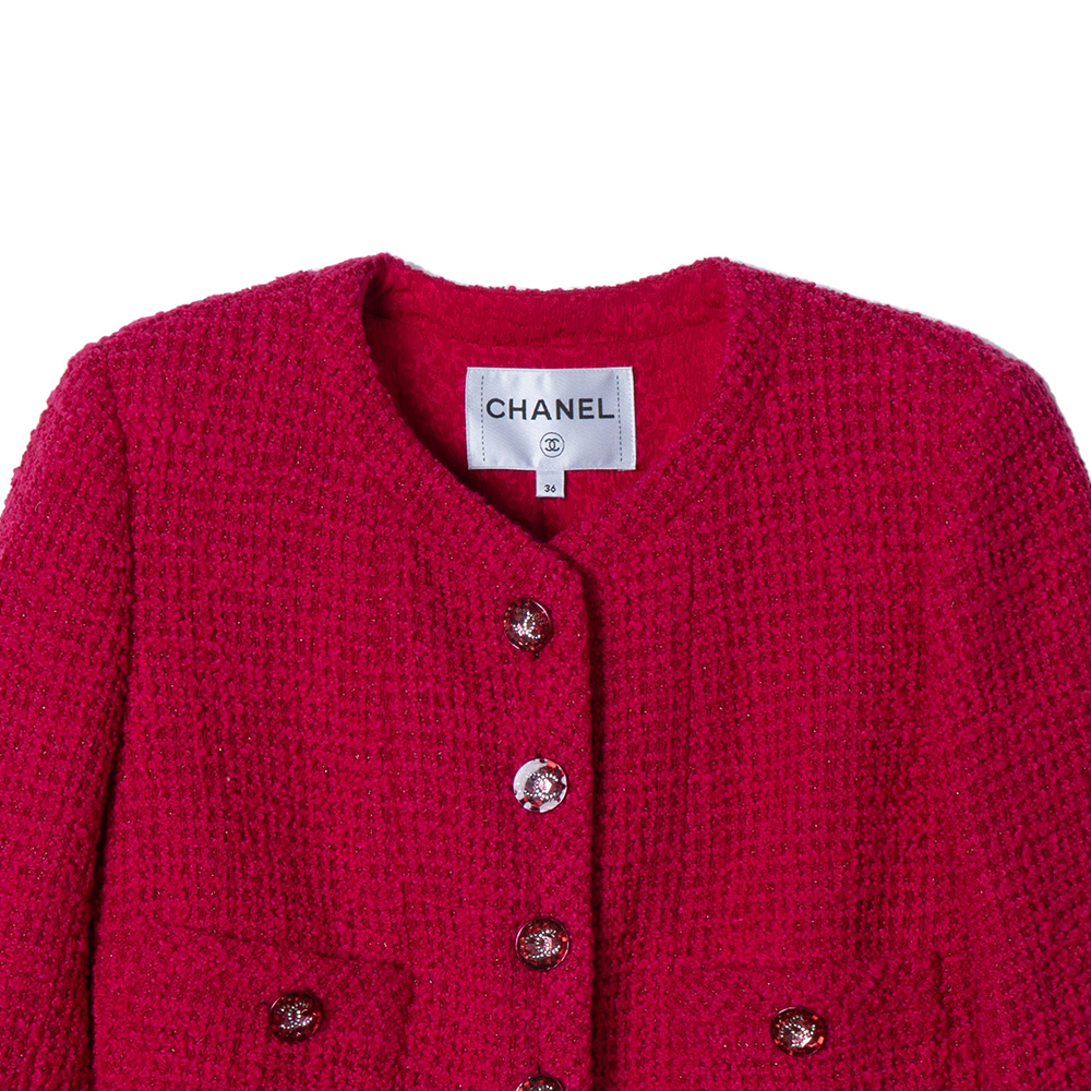 Purchase (W) CHANEL Musim Semi/Panas 2024 Jaket Lengan Panjang Crop Merah Kancing P71724-V63171-NF253