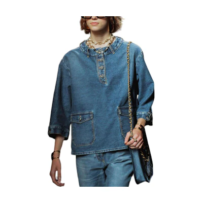 (Women) CHANEL Spring Summer 2024 Washed Effect 3/4 Sleeve Shirt - Blue. P76797-V69116-NX158