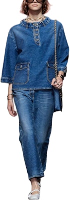 (Women) CHANEL Spring Summer 2024 Washed Effect 3/4 Sleeve Shirt - Blue. P76797-V69116-NX158 Lookbook (Women) CHANEL Spring Summer 2024 Washed Effect 3/4 Sleeve Shirt - Blue. P76797-V69116-NX158