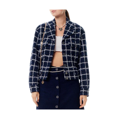 (Women) CHANEL Spring/Summer 2024 Navy Blue Checkered Button-Up Jacket P76725-V68782-NU898