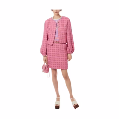 (Women) CHANEL Spring/Summer 2024 Pink Plaid Round-Neck Long-Sleeve Jacket for Women. P76714-V68549-NU897